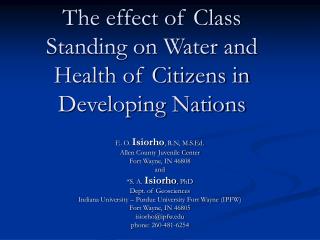 The effect of Class Standing on Water and Health of Citizens in Developing Nations