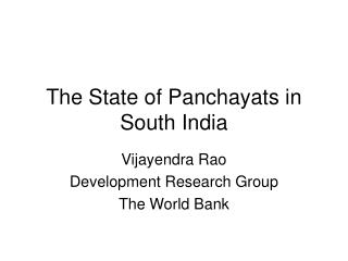 The State of Panchayats in South India