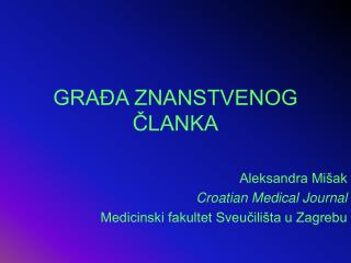 GRAĐA ZNANSTVENOG ČLANKA