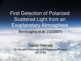 Florian Herzele SE Aktuelle Forschung zu Extrasolaren Planeten WS 07/08
