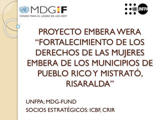 UNFPA; MDG-FUND SOCIOS ESTRATÉGICOS: ICBF, CRIR