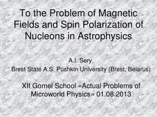 To the Problem of Magnetic Fields and Spin Polarization of Nucleons in Astrophysics