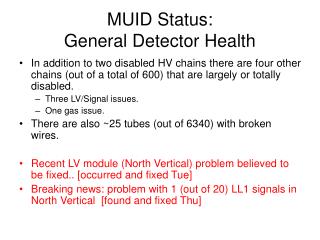 MUID Status: General Detector Health