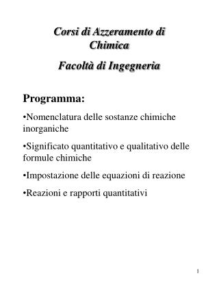 Corsi di Azzeramento di Chimica Facoltà di Ingegneria
