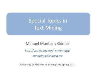 Special Topics in Text Mining