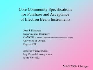 Core Community Specifications for Purchase and Acceptance of Electron Beam Instruments
