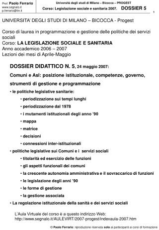 UNIVERSITA’ DEGLI STUDI DI MILANO – BICOCCA - Progest