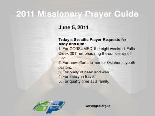 2011 Missionary Prayer Guide