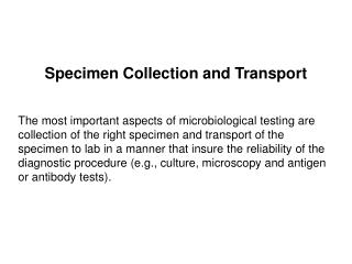 Specimen Collection and Transport