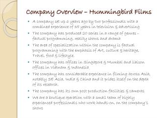 Company Overview – Hummingbird Films