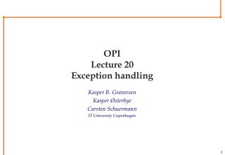 OPI Lecture 20 Exception handling