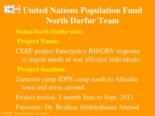 Sudan/North Darfur state. Project Name: