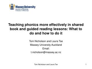 Tom Nicholson and Laura Tse Massey University Auckland Email: t.nicholson@massey.ac.nz