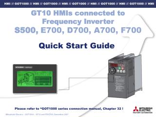 GT10 HMIs connected to Frequency Inverter S500, E700, D700, A700, F700