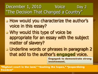 December 1, 2010	 	Voice Day 2 “The Decision That Changed a Country”