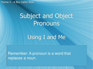 Subject and Object Pronouns Using I and Me