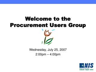 Welcome to the Procurement Users Group