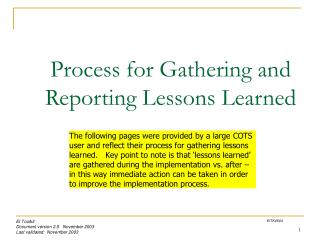 Process for Gathering and Reporting Lessons Learned