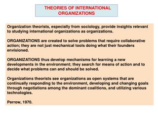 THEORIES OF INTERNATIONAL ORGANIZATIONS