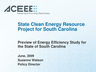 State Clean Energy Resource Project for South Carolina