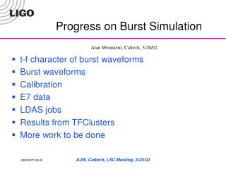 Progress on Burst Simulation