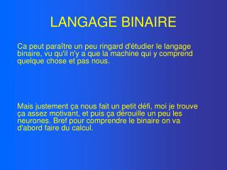 LANGAGE BINAIRE