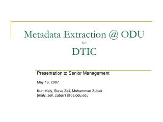 Metadata Extraction @ ODU for DTIC