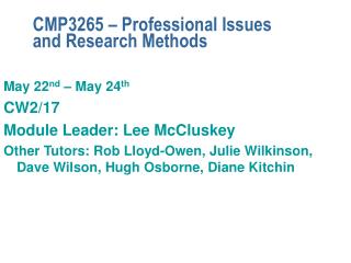 CMP3265 – Professional Issues and Research Methods