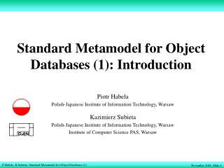 Standard Metamodel for Object Databases (1): Introduction