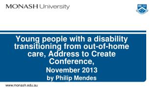 Young people with a disability transitioning from out-of-home care, Address to Create Conference,
