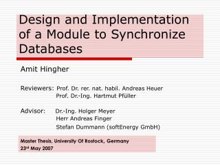 Design and Implementation of a Module to Synchronize Databases