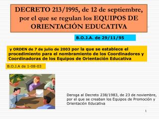 DECRETO 213/1995, de 12 de septiembre, por el que se regulan los EQUIPOS DE ORIENTACIÓN EDUCATIVA