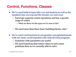 Control, Functions, Classes
