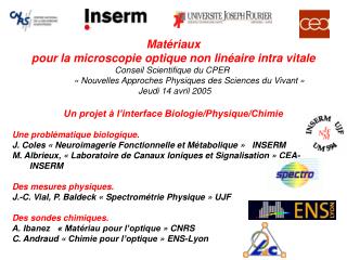 Matériaux pour la microscopie optique non linéaire intra vitale Conseil Scientifique du CPER