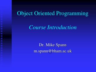 Object Oriented Programming Course Introduction