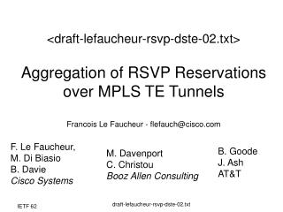 F. Le Faucheur, M. Di Biasio B. Davie Cisco Systems