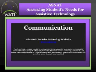 ASNAT Assessing Student’s Needs for Assistive Technology