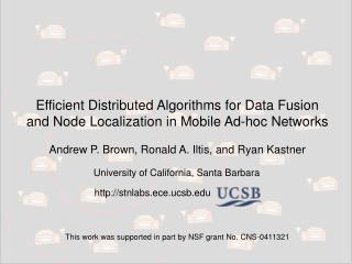 Efficient Distributed Algorithms for Data Fusion and Node Localization in Mobile Ad-hoc Networks