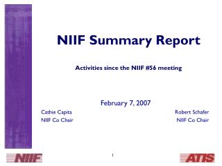 NIIF Summary Report Activities since the NIIF #56 meeting