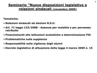 Seminario “Nuove disposizioni legislative e relazioni sindacali (novembre 2009)