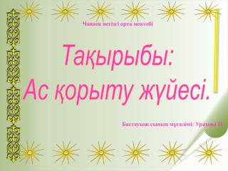 Тақырыбы: Ас қорыту жүйесі.