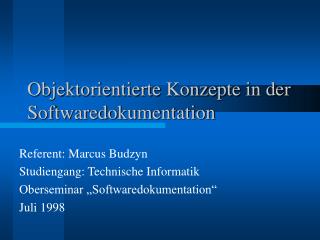 Objektorientierte Konzepte in der Softwaredokumentation