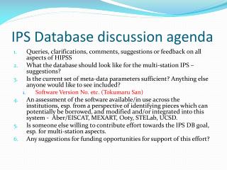 IPS Database discussion agenda