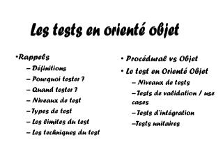 Rappels Définitions Pourquoi tester ? Quand tester ? Niveaux de test Types de test