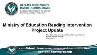 Ministry of Education Reading Intervention Project Update