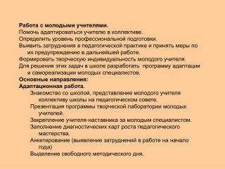 Работа с молодыми учителями. Помочь адаптироваться учителю в коллективе.