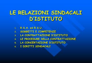 LE RELAZIONI SINDACALI D’ISTITUTO