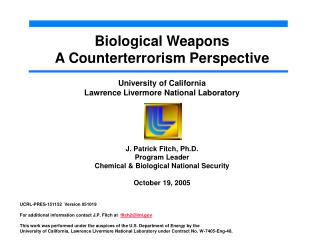 Biological Weapons A Counterterrorism Perspective