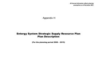 Entergy System Strategic Supply Resource Plan Plan Description