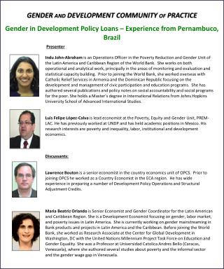 Gender in Development Policy Loans – Experience from Pernambuco , Brazil